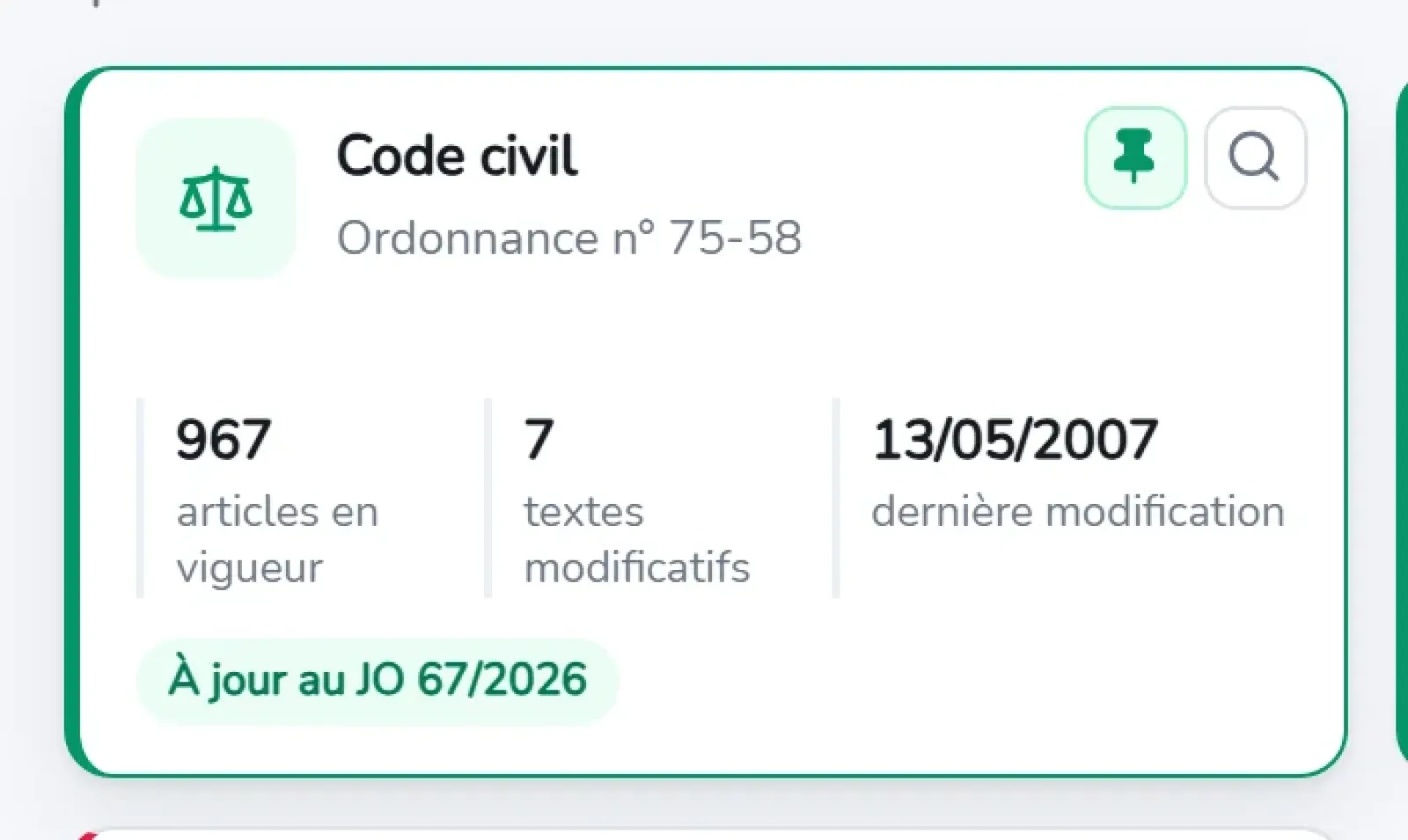 Carte d'un texte de la section Mes textes, avec ses deux boutons visibles au survol