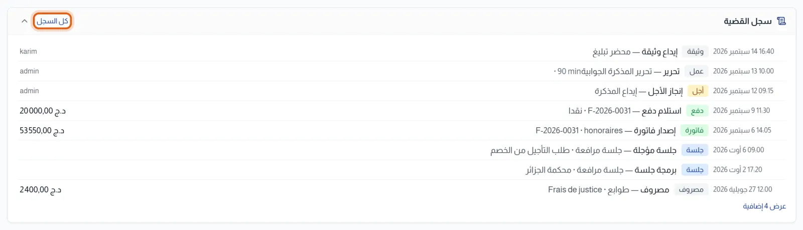 كتلة سجل القضية في المكتب: آخر الأحداث وزر كل السجل داخل إطار